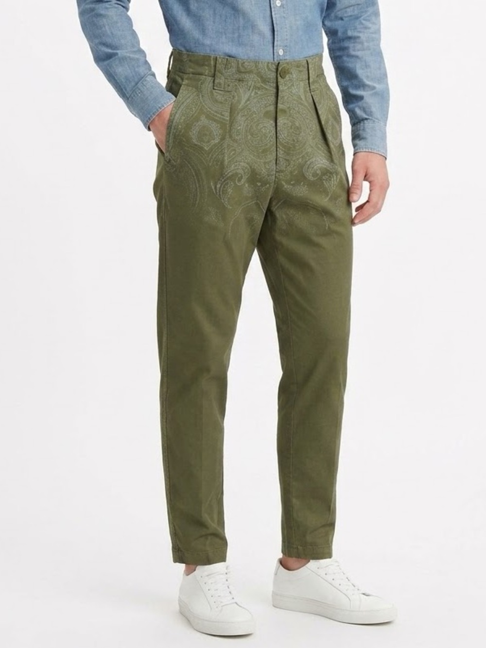 NWT Etro Milano Pleat Front Paisley Chino Pants Green Mens Size 44